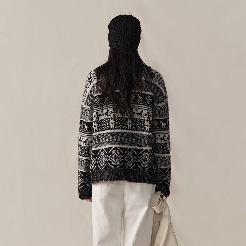 GREEN BELT Women's Retro Fair Isle Pure Wool Cardigan