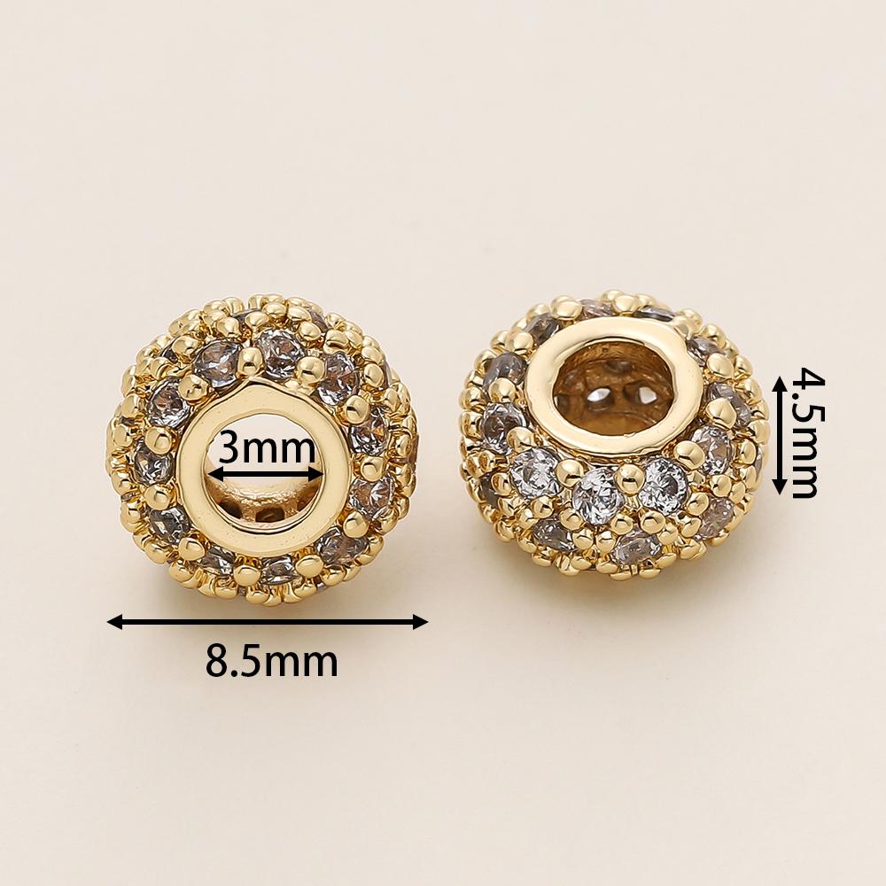 2Pcs/Lot 18K Gold Plated Brass Flat Round Spacer Charm Beads with Zircon for DIY Bracelet Necklace Jewelry Making Accessories