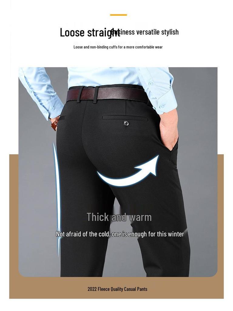 Herren Herbst/Winter High Waist Elastische Gerade Bein Weite Lässige Hose - Bügelfrei, Mittelalterlicher Papa-Stil