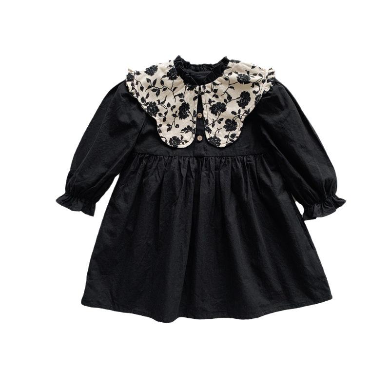 French Retro Girls' Princess Dress - 2026 Spring, Stand Collar, Long Sleeve, Stylish Court Style