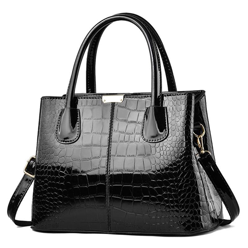 Patent Leather Stone Grain Handbag 2025: New Large Capacity Simple Women's Crossbody & Shoulder Bag