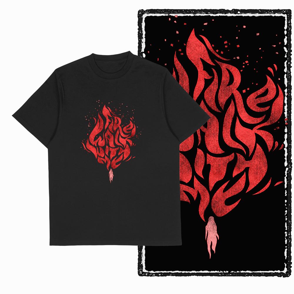 Summer Men's 100% Cotton Cool Printed Street Round Neck T-shirt Large Casual Outdoor Black Soft Loose Short Sleeve