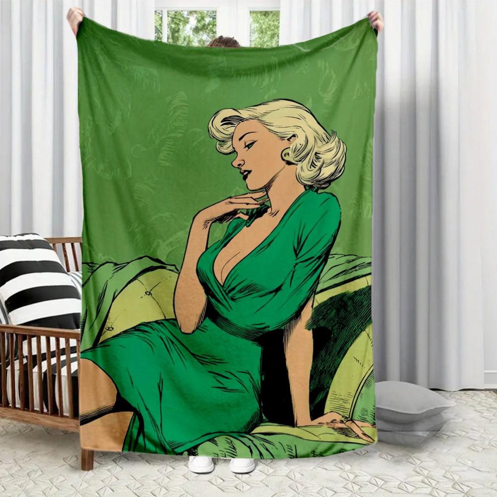 

Elegant green dress pattern Flannel printed blanket suitable for all seasons suitable for living room office sofa and travel 75x90cm28x39in