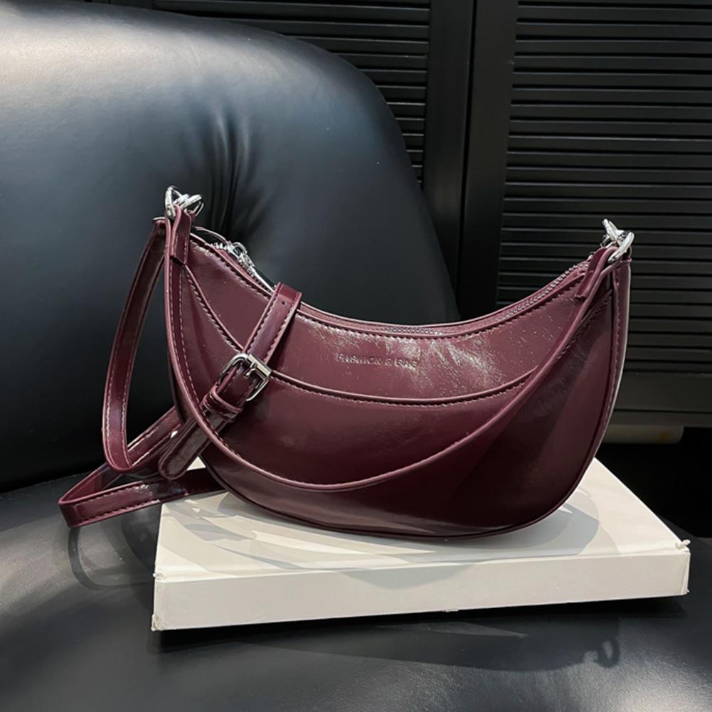 Women PU Simple Carrying Bag Large Capacity Trendy Tote Handbag Zipper Closure Crescent Hobo Bag Adjustable Strap Shoulder Purse