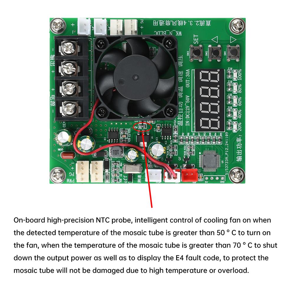 2/3/4-Draht Lüfterregler PWM Geschwindigkeitsregler Universelle Spannungsregelung Temperaturregelung mit NTC-Sonde & LED-Anzeige DC 12-50V
