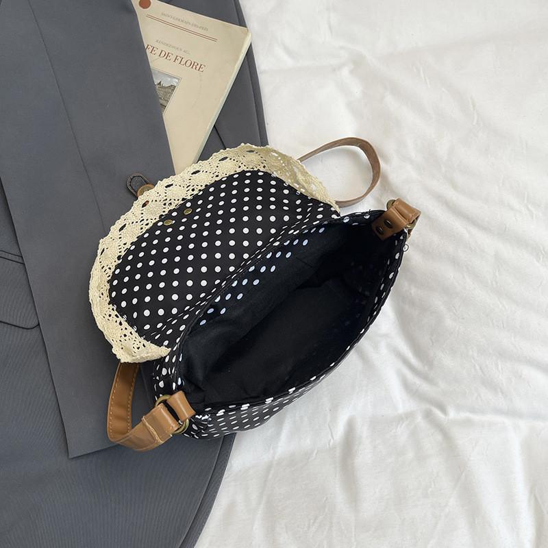 Small Square Polyester Crossbody Bag With Wave Point Design And Lace Decor For Street Fashion