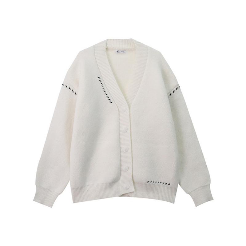 Autumn Winter Patchwork Loose Casual Cardigan Sweater Coat Women Single Breasted Knitting Outwear Top