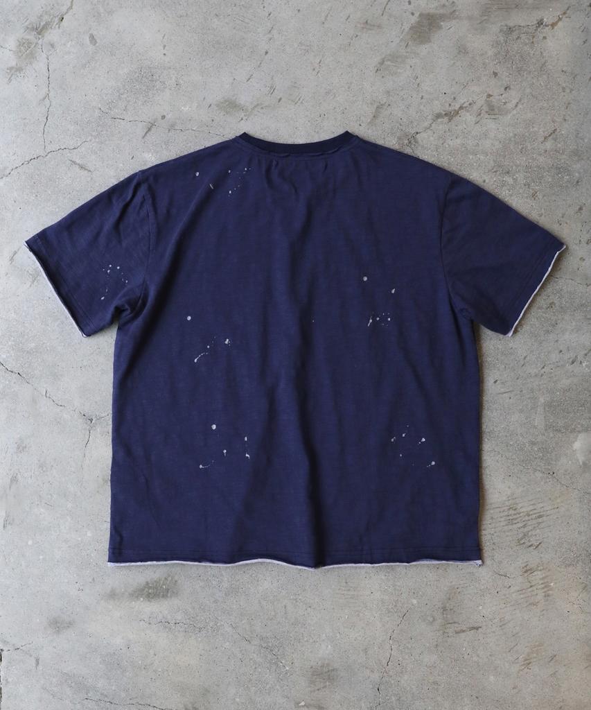 SLOWACID Layered Painting Short Sleeve T-Shirt [Navy]