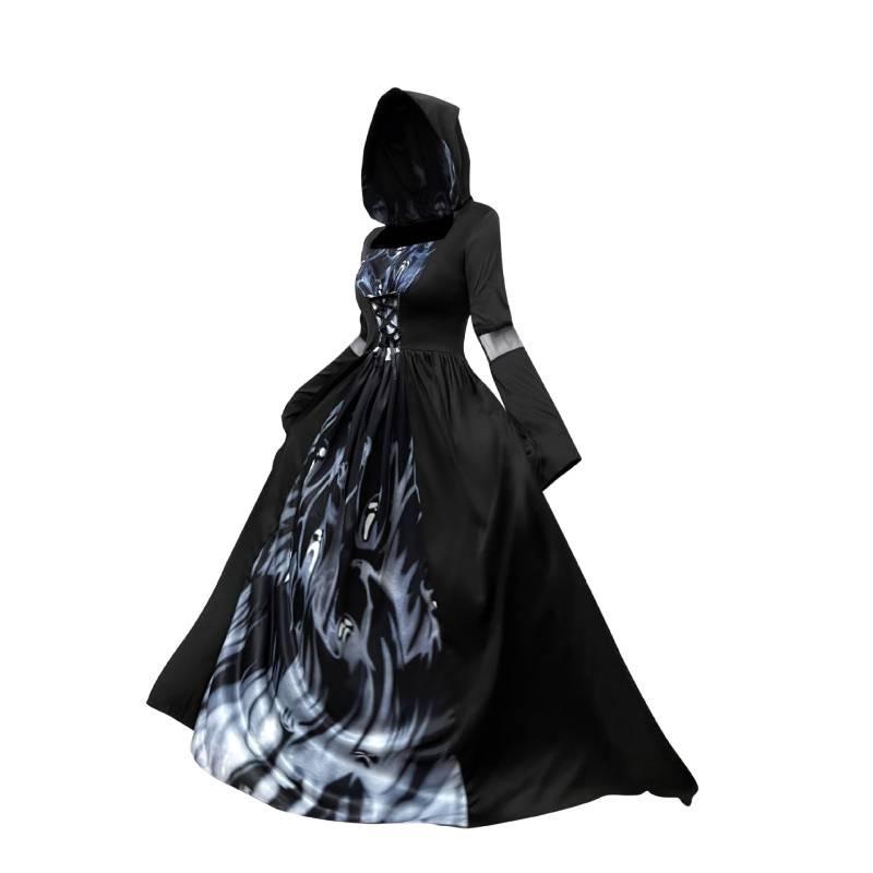 Halloween Hexenkleid Mit Kapuze Cosplay Kostüm Für Damen Aus Polyesterstoff Für Bühnenauftritte