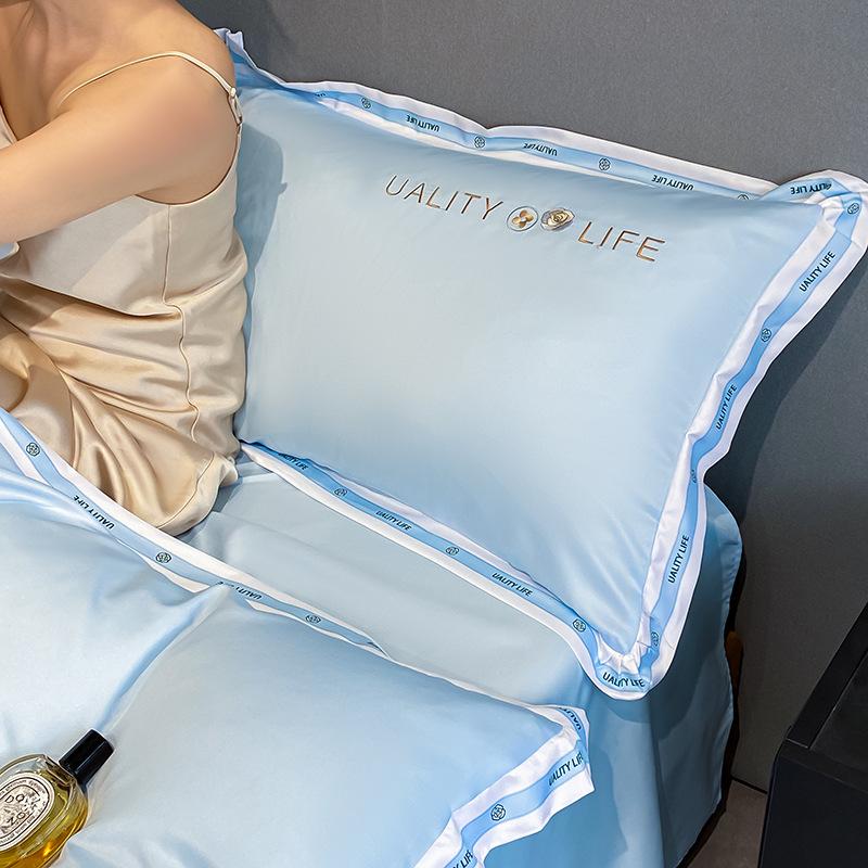 Set da letto in seta lavata, quattro pezzi, copripiumino ricamato di alta qualità in seta di ghiaccio, set da tre pezzi