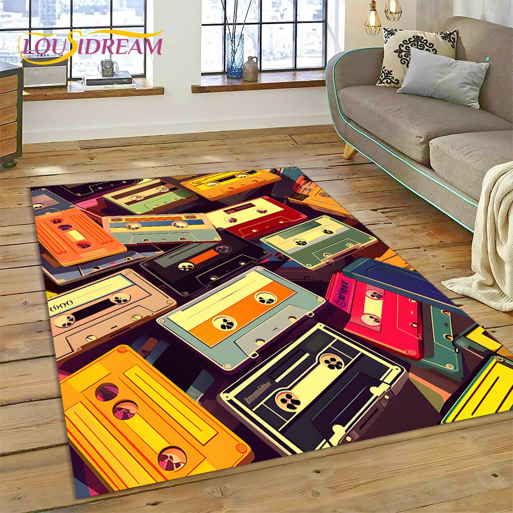 Alfombra con grabadora de casete de música 3D, instrumento de CD retro, para dormitorio, sala de estar, decoración del sofá del hogar, alfombra de suelo para decoración infantil