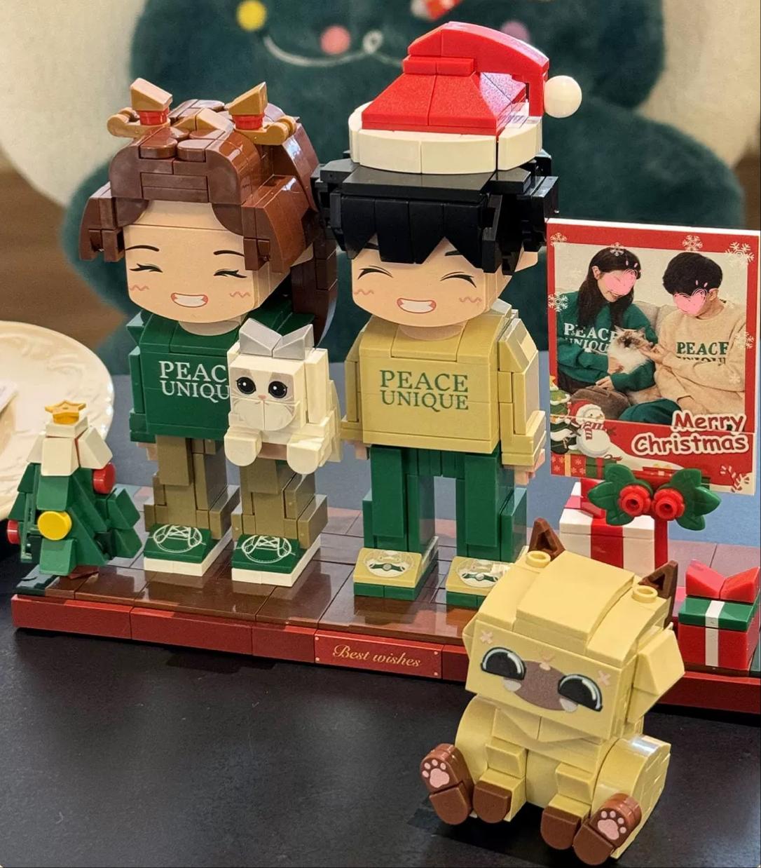 DIY Custom Mini Figures Lovers Building Blocks Private Portrait Photo Rabbit and Fox Building Blocks for Birthday Gift