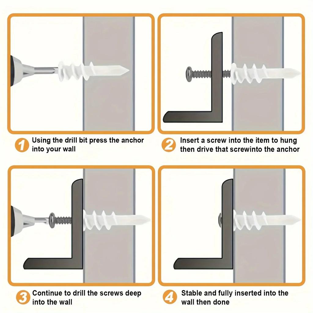 33 Sets of Self Drilling Drywall Anchor Rods and Screws, Threaded Plastic Anchor Rods+# 8 X 1-1/8 Inch Screws