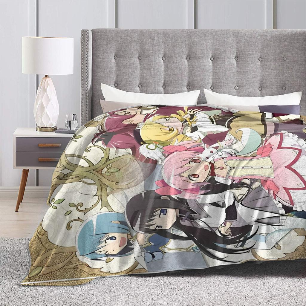 Kyubey Puella Magi Madoka Magica Cute  Coral Fleece Plush Throw Blankets Anime Blanket for Bed Bedroom Ultra-Soft Bedspread,