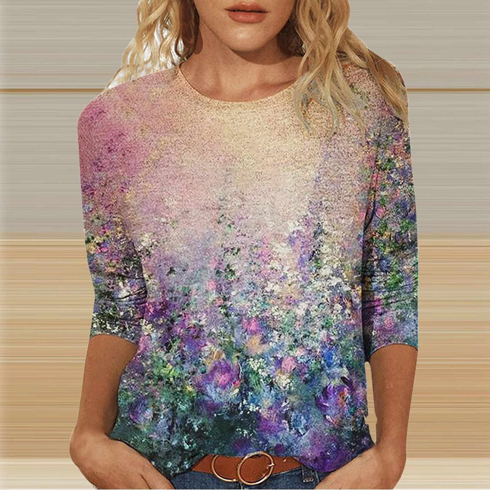 

Жіноча модна щоденна універсальна повсякденна футболка з круглим вирізом і рукавом три чверті з принтом XL фіолетовий