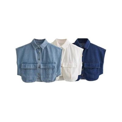 Ärmellose Damenjacken, modische Vintage-Jacken mit Reverskragen, einreihige Jeanswesten, Damen-Tanktops
