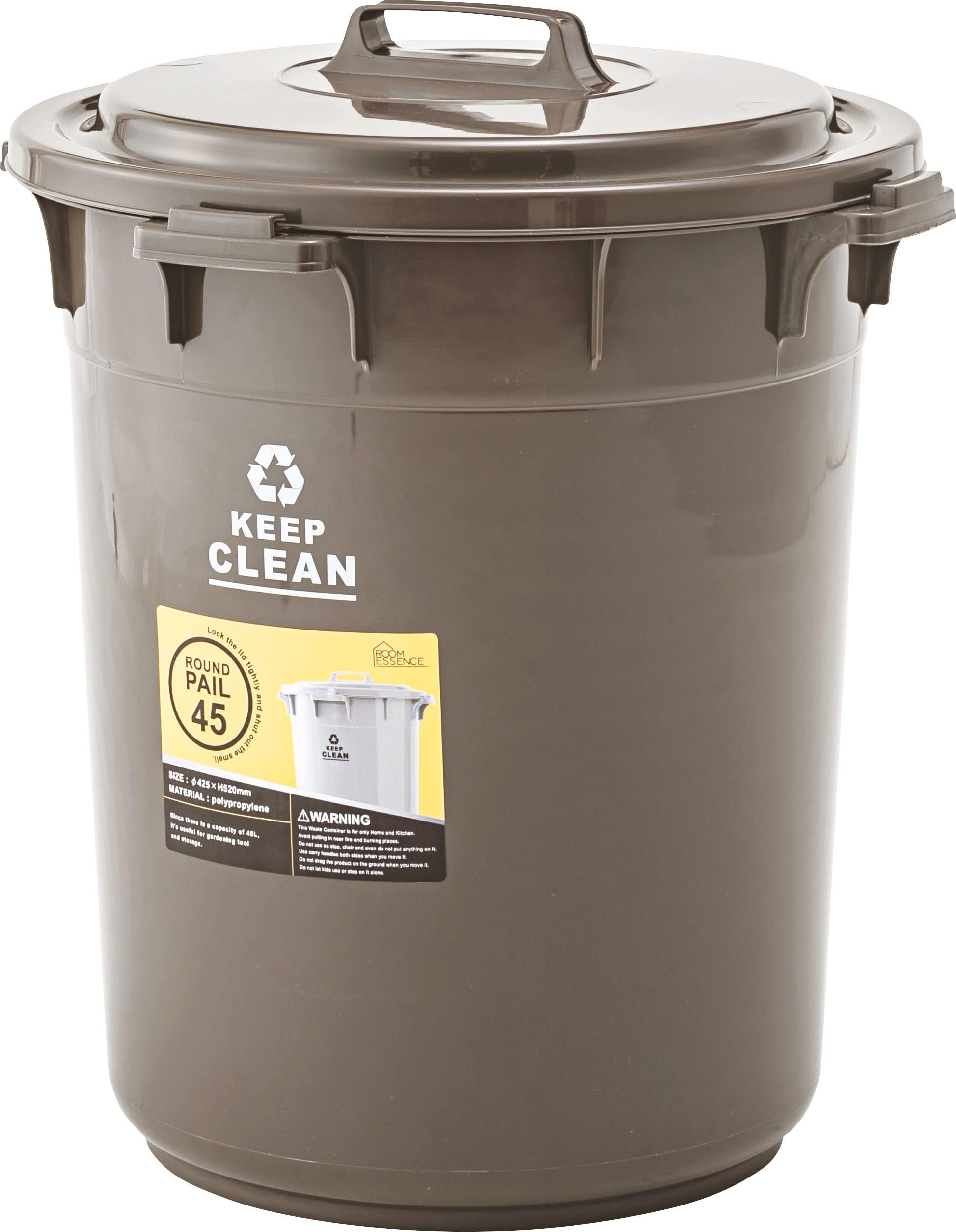 

Azumaya-kk LFS-765BR Trash Can with Lid, Brown, W42.5 x D42.5 x H52cm