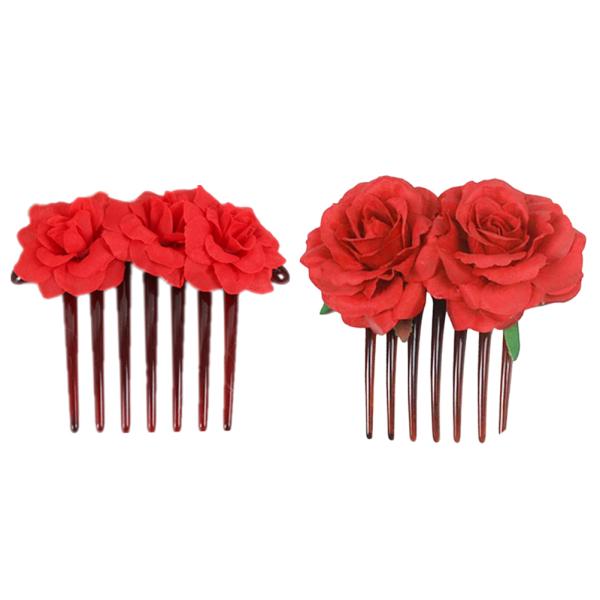 2Pcs Women Hair Comb Clip Delicate Rose Simulation Hair Accessories
