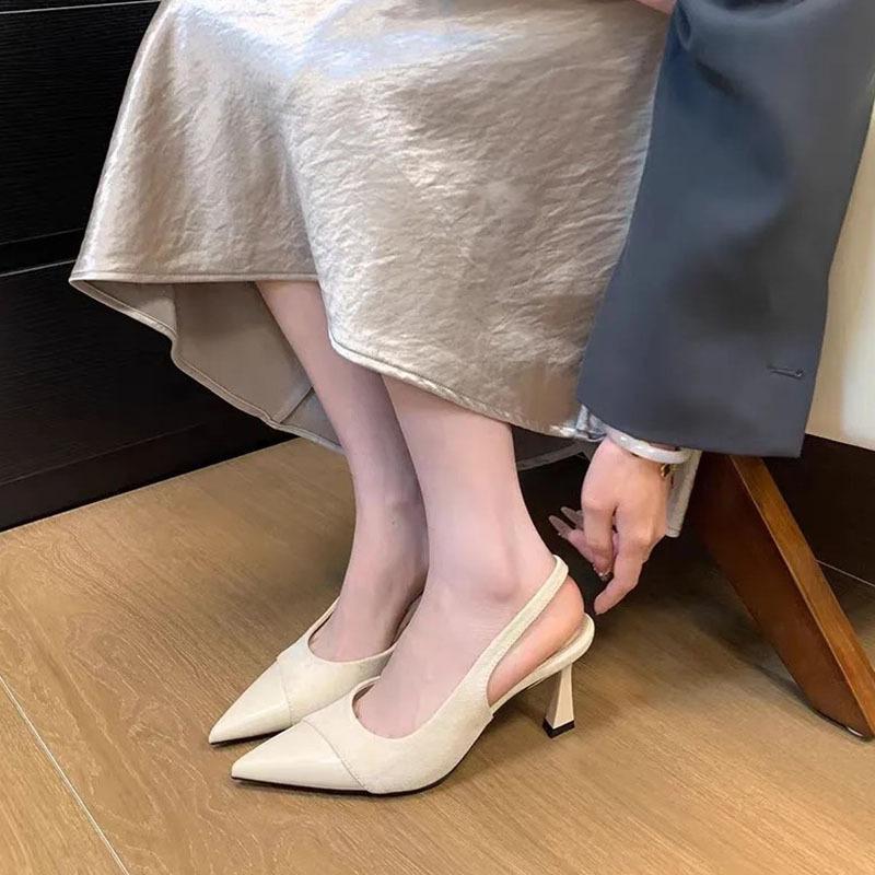 High heels pink bag head sandals fairy shoes spring and summer splicing with skirt pointed shoes single shoes