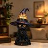 Halloween Table Lamp Witch Cat Night Light, Resin with Warm Entryway Decorative Glow, Gothic Home Decor for Bedroom Shelf, Spooky Gift Vintage Style
