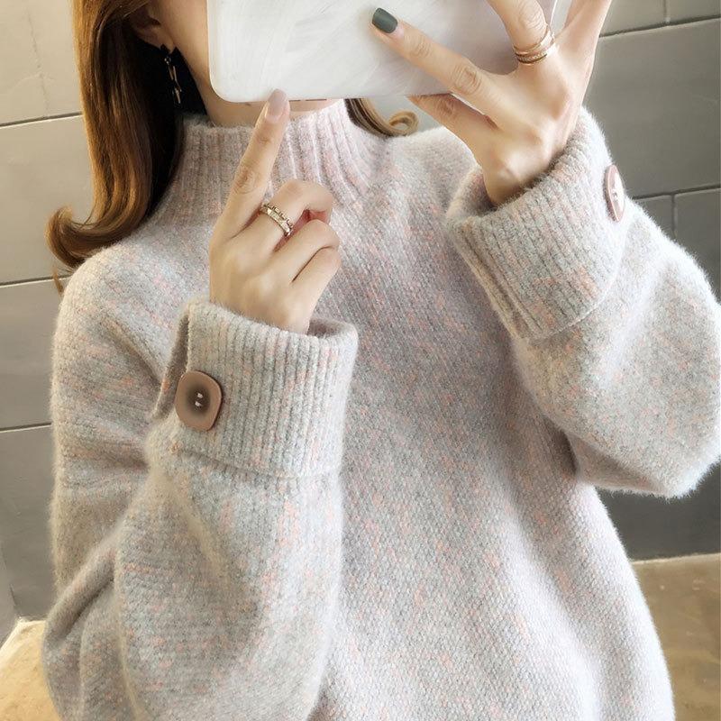Sweater Women's Autumn and Winter Thickened New Chenille Mink Fleece Loose Turtleneck Knitted Bottoming Shirt Women