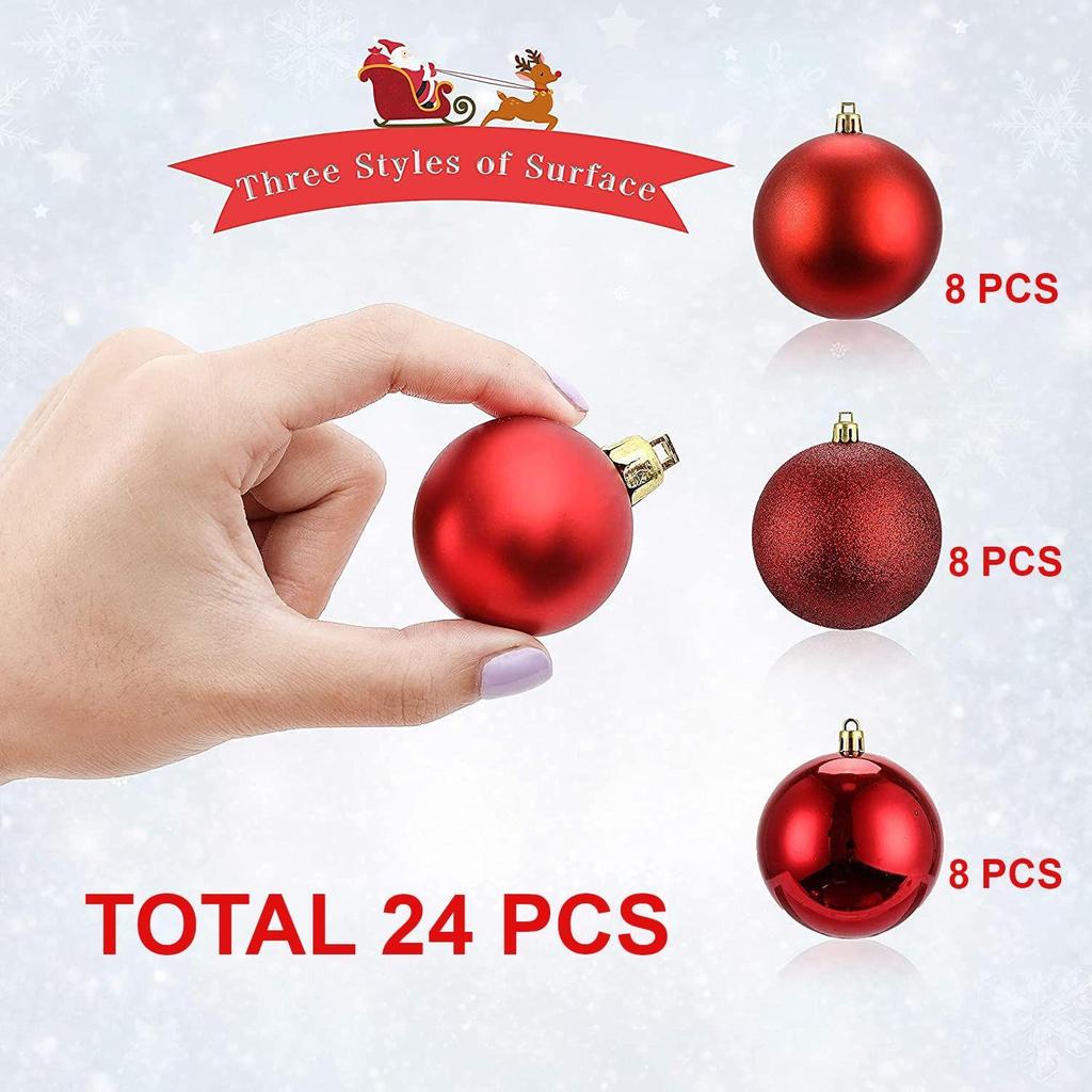 24 Pcs 3CM Multi Christmas Tree Baubles Balls - Xmas Hanging Ornament Decor - Christmas Decoration Items and Gifts