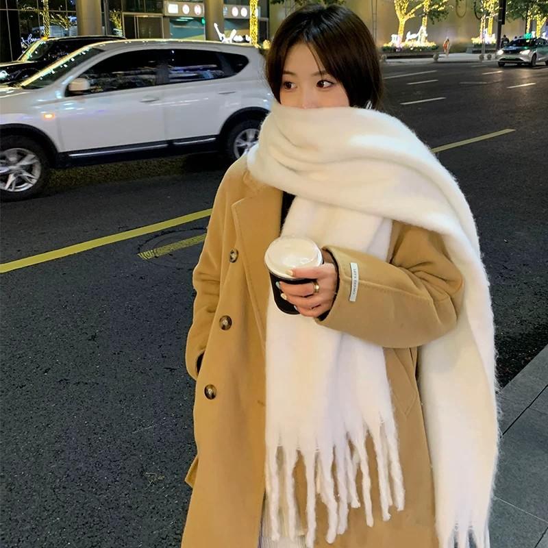 White Scarf Women's Winter Senior Sense Thickened Oversized Long Korean Atmosphere Mohair Japanese Autumn and Winter Scarf