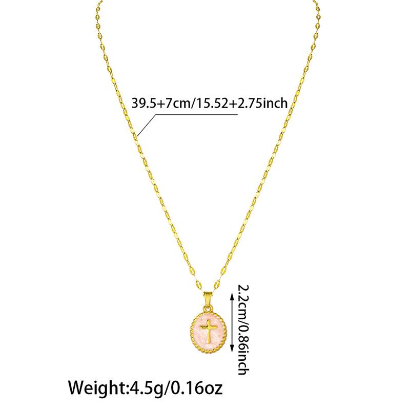 Stainless Steel Cross Pendant Necklace for Women Men Simple Round Colorful Drop Oil Necklace Vintage Punk Versatile Jewelry Gift