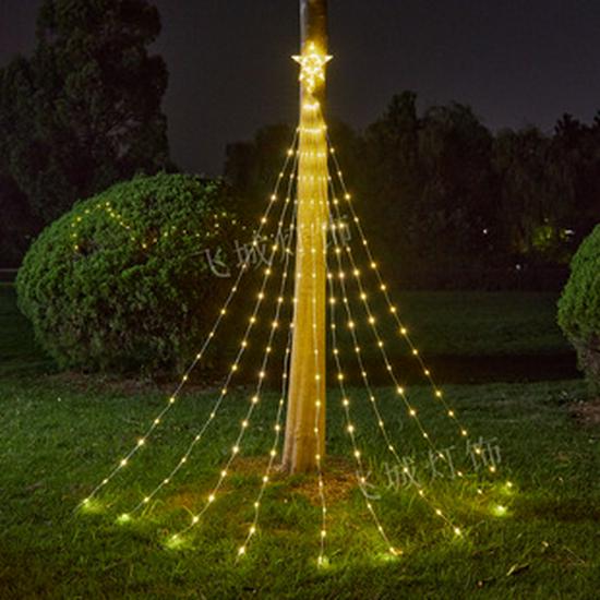 Solar LED Color Waterfall Curtain Lights - Outdoor Waterproof Decorative Christmas Icicle Lights