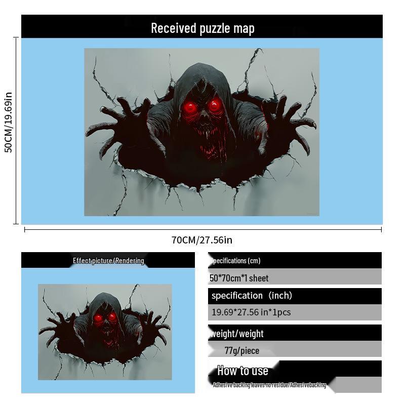 2025 Halloween Scary Skeleton & Red Eye Wall Sticker for Haunted House Décor