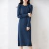 Women's Thickened Long Wool Sweater Dress - Round Neck, Slim Fit, Mid-Length, Warm Knitwear for Autumn and Winter