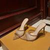 Internet celebrity sandals women's summer wear thin heels pointed mesh rhinestone high heels open toe word with cool slippers