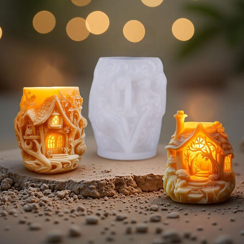 Holiday Candle Silicone Mold Treehouse Shape Silicones Mould Heat Resistant For Making Candle Soap Christmas Decoration