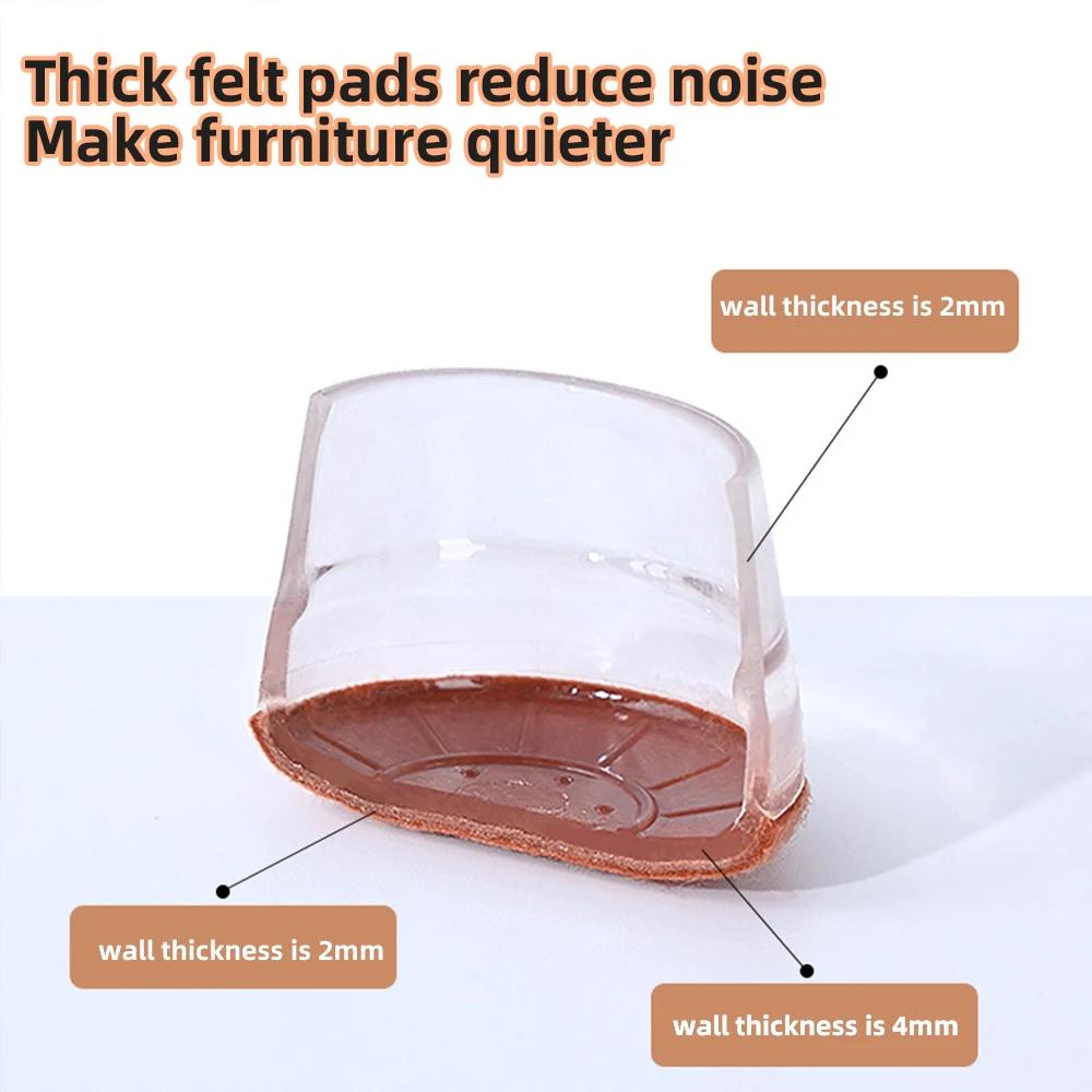 Table Chair Leg Protectors Caps Clear Round for Furniture Legs Cover Floor Sliders Non Slip Scratch Reduce Noise with Felt Pads