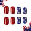 24 Pcs 4th of July Stick on Nail Independence Day Artificial Nail Square Full Cover False Nail Stars Press On Nail