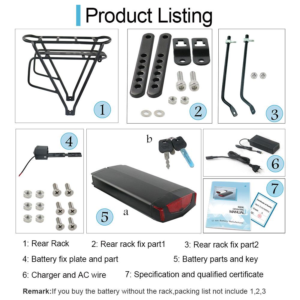 STOCK UE 36V 13AH Batteria per Bici Consegna Batteria per Biciclette con Portapacchi Posteriore