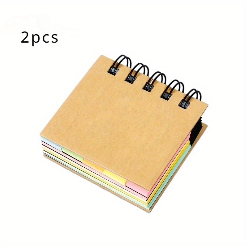 

2pcs Portable combination note, spiral notebook self-adhesive note 3.3 inches X 3 inches X 0.79 inches, paper label, brown cover