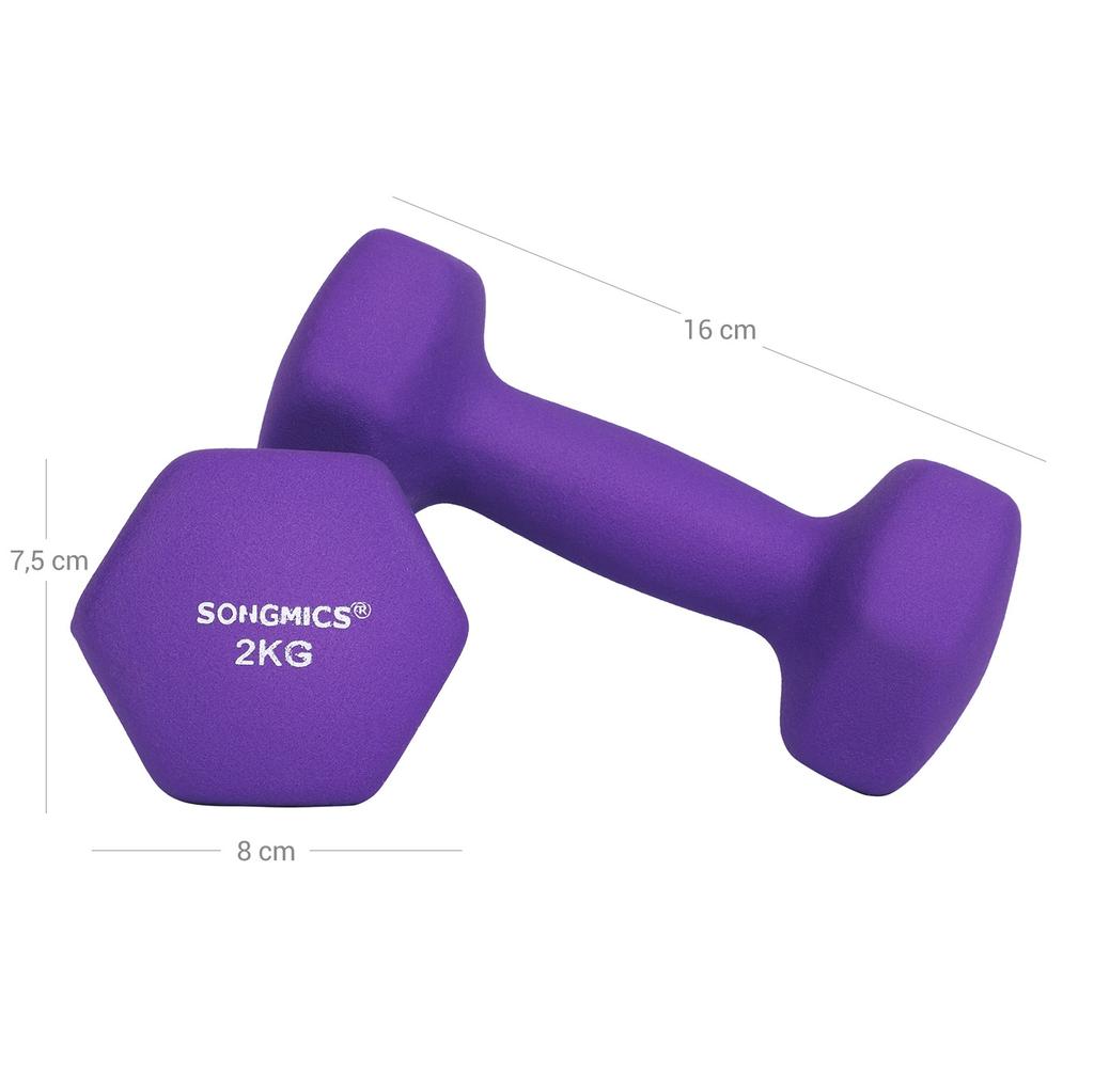 SONGMICS Dumbbells Set of 2 2 x 2kg Non-Slip Dumbbells with Matte Coating Neoprene Home Training Strength Training Purple