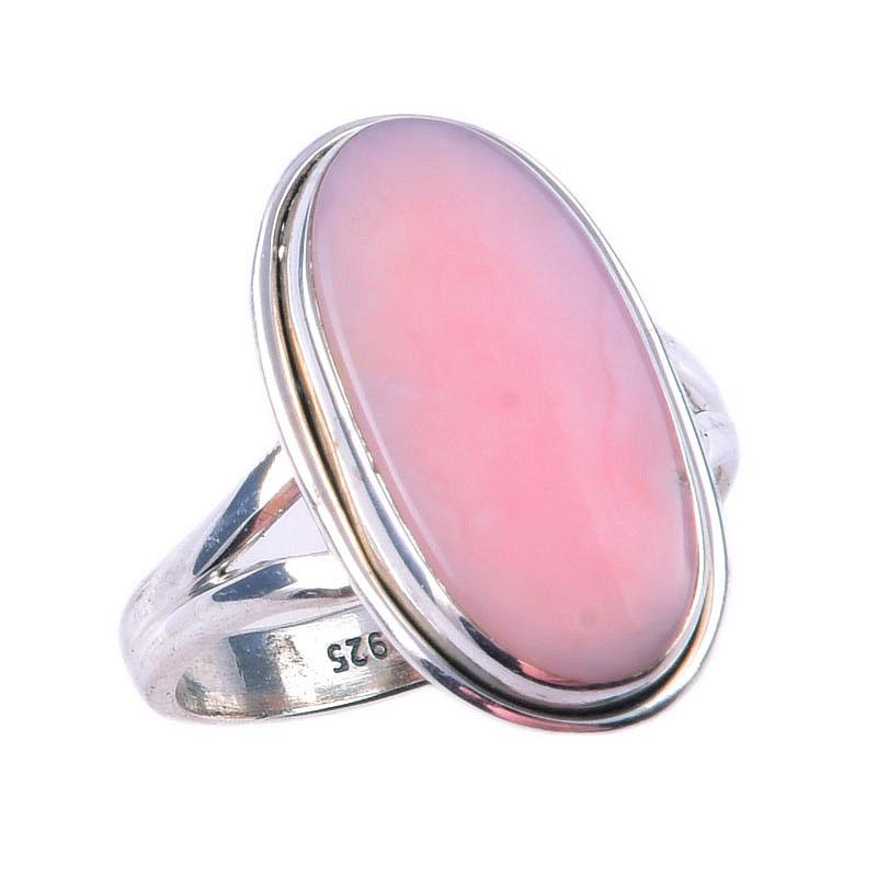 Pierre Précieuse Opale Rose Naturelle Fait Main Argent Sterling Massif 925 Bague Taille 7 Q2i56