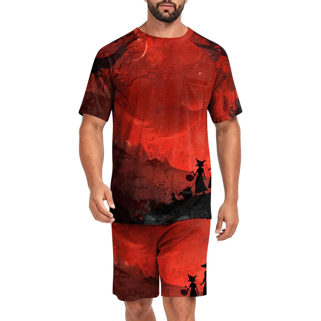 Set Pigiama Casual da Uomo per Halloween Top a Manica Corta e Pantaloncini Leggero Traspirante Abbigliamento da Notte e per il Tempo Libero