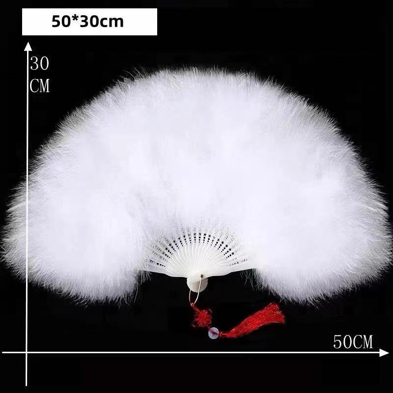 Elegant Folding Fan White Feather Fan for Women Chinese Knot Hand Fan Fairy Girl Dance Wedding Party Decorations