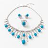 Ensemble de bijoux Rétro Bleu Lac Turquoise en Forme d'Œuf: Boucles d'oreilles, Collier & Bague de Haute Qualité - Tendance & Luxueux.