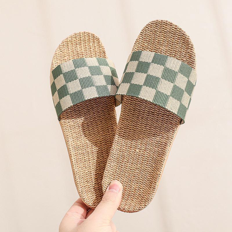 Unisex Summer Linen Slippers for Home Use - Non-slip Thick Sole for Wooden Floors 39-40 зелёный