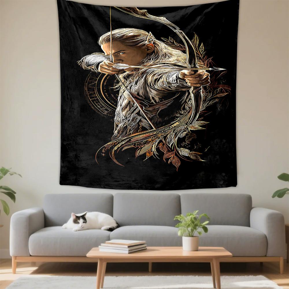 Tapestry Legolas Elf Archer Lord of the Rings Gold Line Art Wall Hanging Fantasy Gift