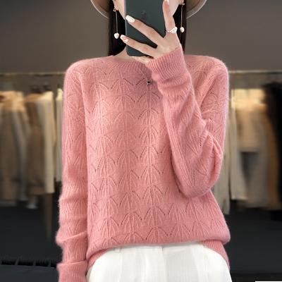 Women's Clothing Sweater Spring and Autumn Knitted Hollow Top Merino Wool O-Neck Pullover Cashmere Sweater