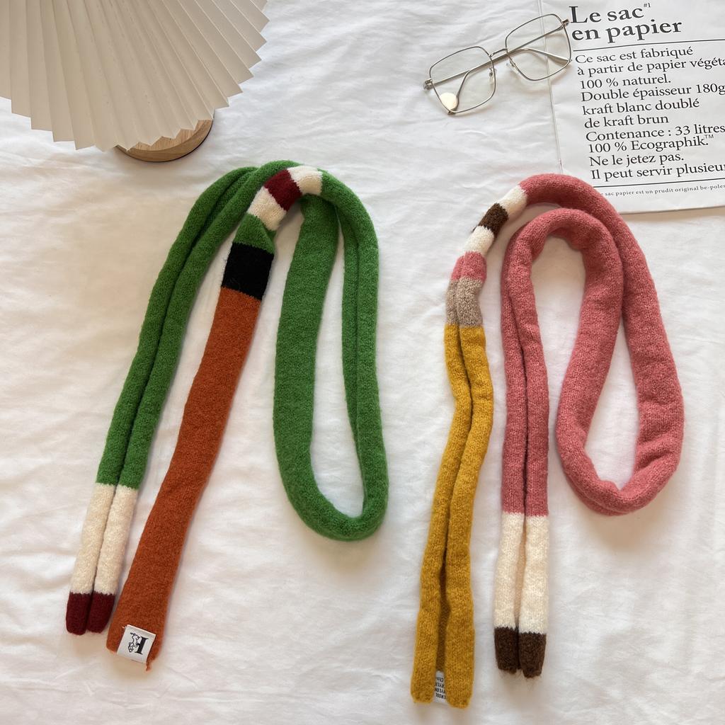 Wool Striped Plush Scarf Women's Niche Design Sense Spice Girl Versatile Decoration Korean Version Thin and Narrow Long Scarf