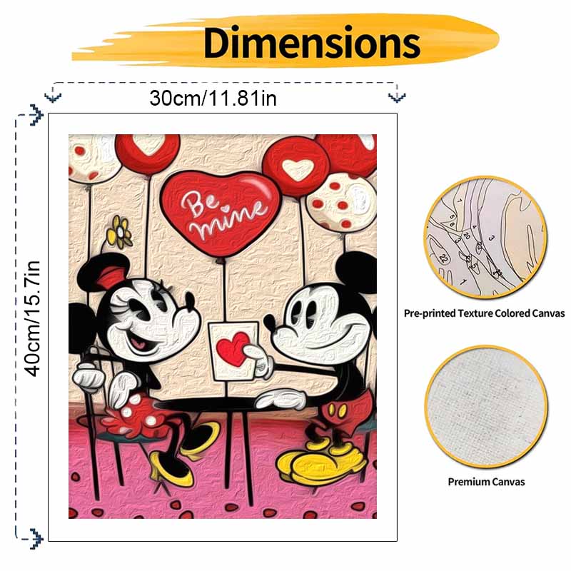 Disney Digital Oil Painting Mickey and Minnie Romantic Love Heart Art Handmade Diy Gift Home Decoration