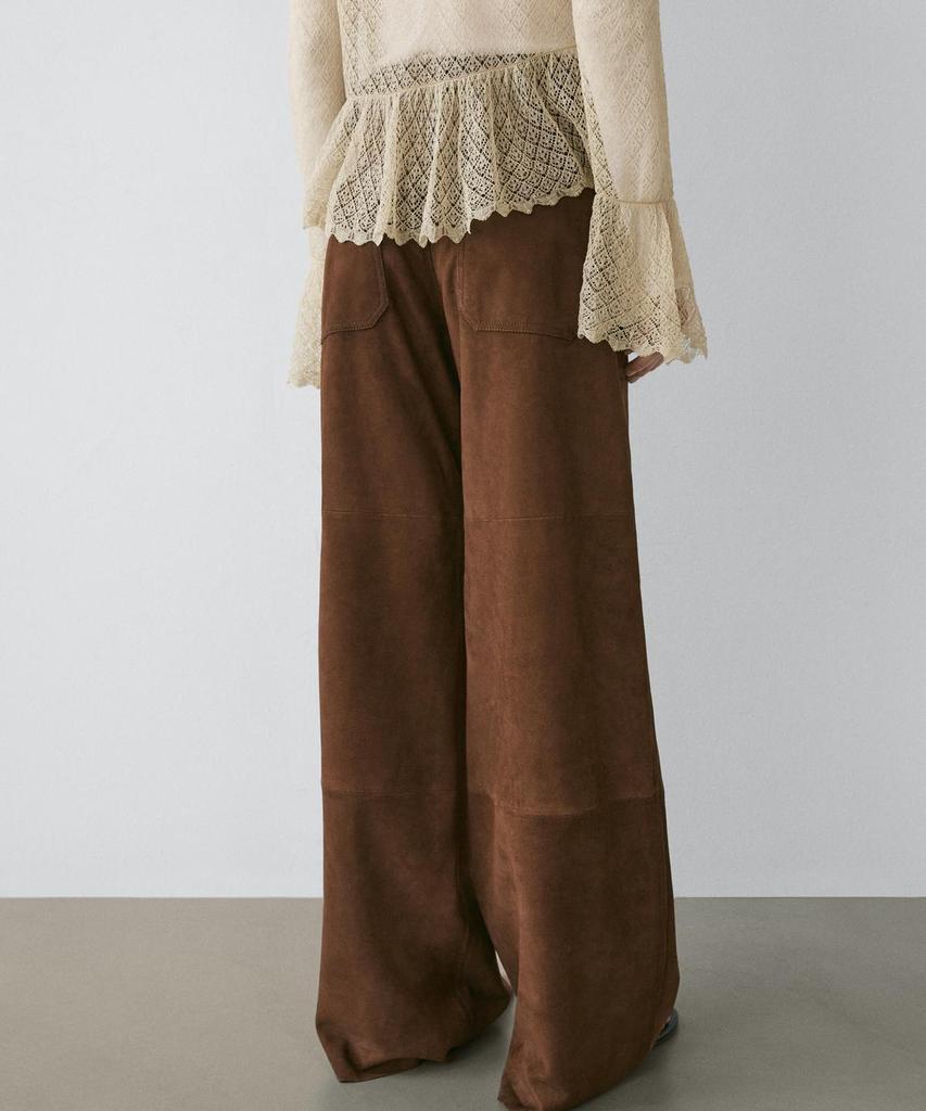 Masimodutti Wide Suede Leather Pocket Pants