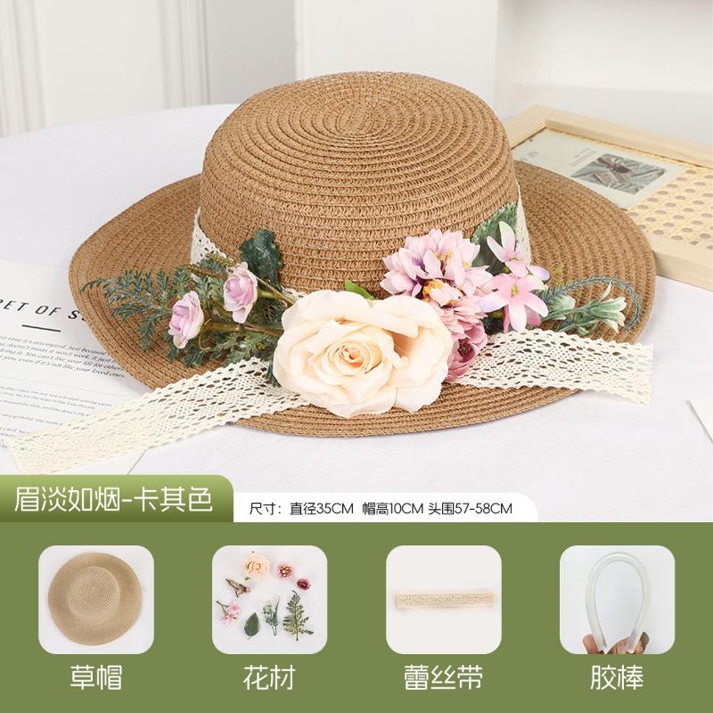 DIY Handmade Straw Hat Straw Shade Floral Fashion Shade Hat Leisure Activities Heavy Industry Flat Top Gift Hat