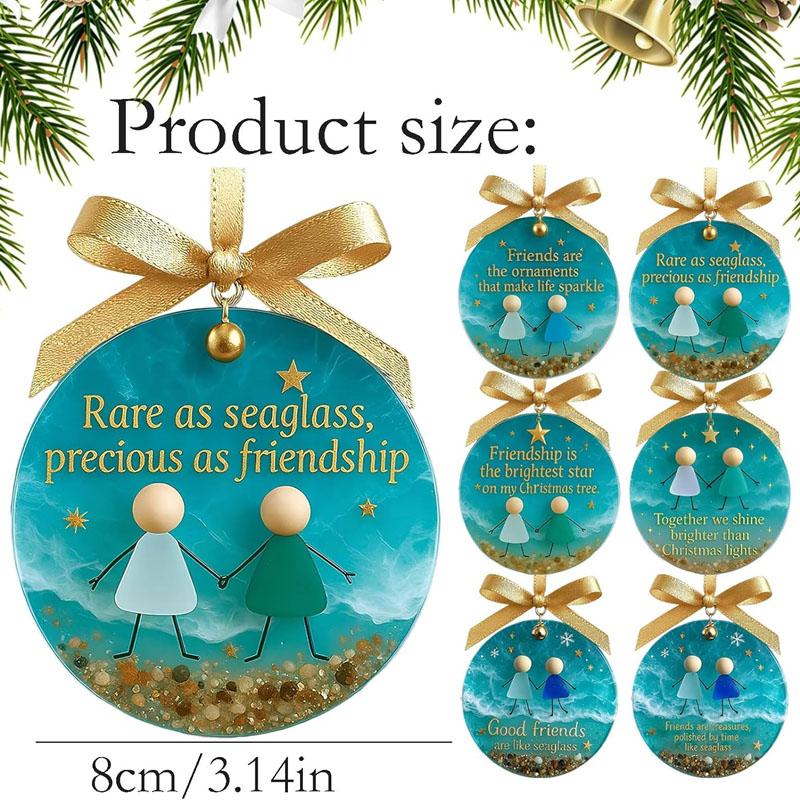 1/2Pcs Sea Glass Friendship Keepsake Decor, Sea Glass Friendship Hanging Ornaments for Tree Decorations, Timeless Friendships Gifts for Best Friends